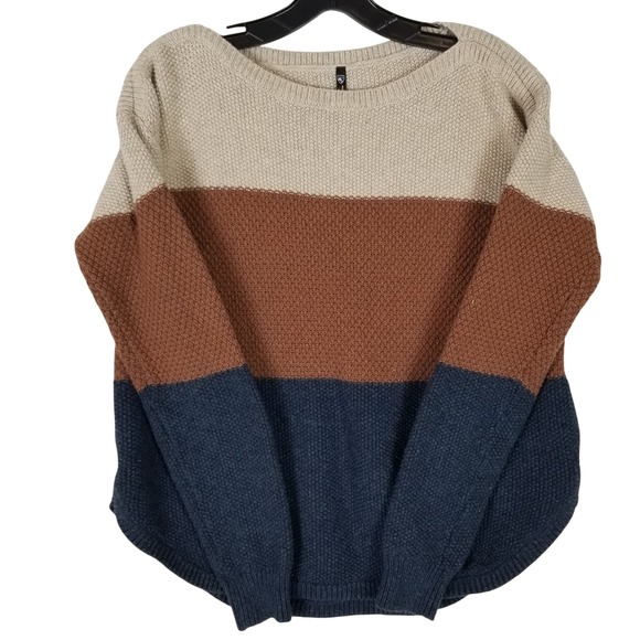 Kuhl Sweaters - Kuhl Womens Colorblock Merino Wool Blend Knit Sweater Blue Brown Cream Sz L